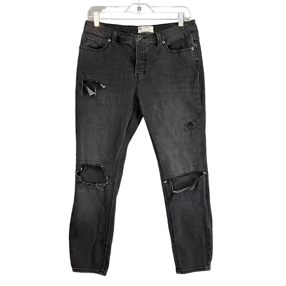 Free People Skinny Jeans Black Distressed US 28 Grunge Indie Avant Garde